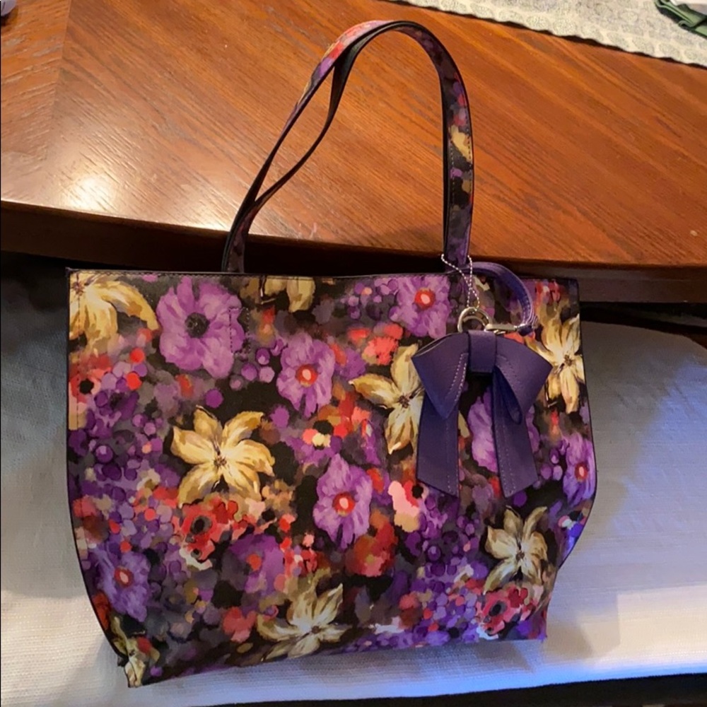 Large purple floral tote bag